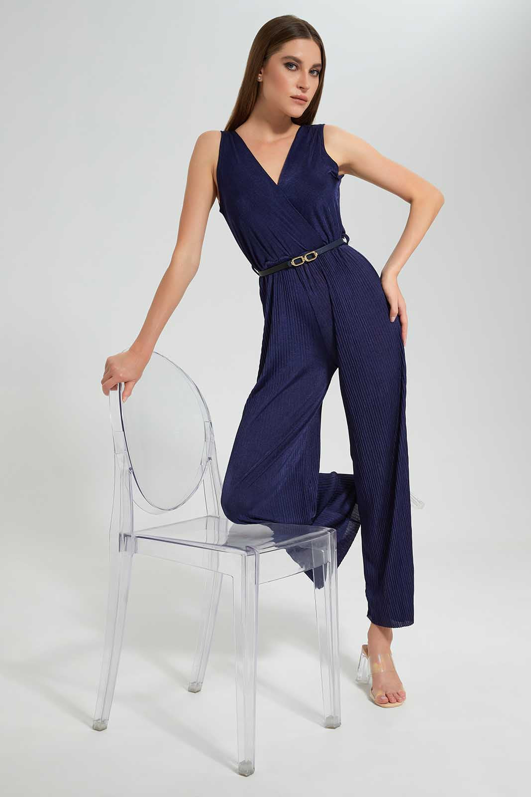 Redtag-Navy-Blue-Sleeveless-Jumpsuit-Category:Dresses,-Colour:Navy,-Deals:New-In,-Filter:Women's-Clothing,-LEC,-LEC-Dresses,-New-In-LEC,-Non-Sale,-Section:Women,-W22O-Women's-