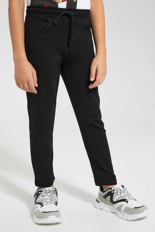 Redtag-Black-5-Pocket-Stretch-Terry-Pants-BOY-Joggers,-Category:Joggers,-Colour:Black,-Deals:New-In,-Filter:Boys-(2-to-8-Yrs),-New-In-BOY-APL,-Non-Sale,-Section:Boys-(0-to-14Yrs),-W22O-Boys-2 to 8 Years