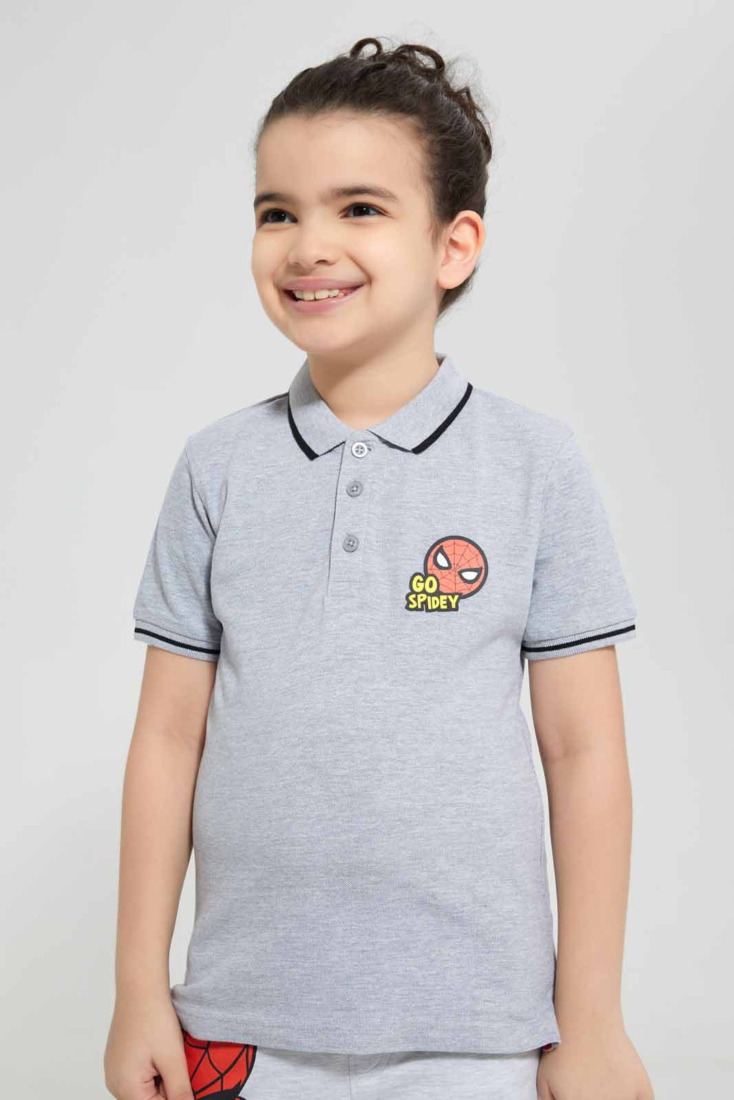 Redtag-Grey-Spiderman-Polo-T-Shirt-BOY-Polo-T-Shirts,-Category:Polo-T-Shirts,-CHR,-Colour:Grey,-Deals:New-In,-Filter:Boys-(2-to-8-Yrs),-New-In-BOY-APL,-Non-Sale,-Section:Boys-(0-to-14Yrs),-TBL,-W22O-Boys-2 to 8 Years