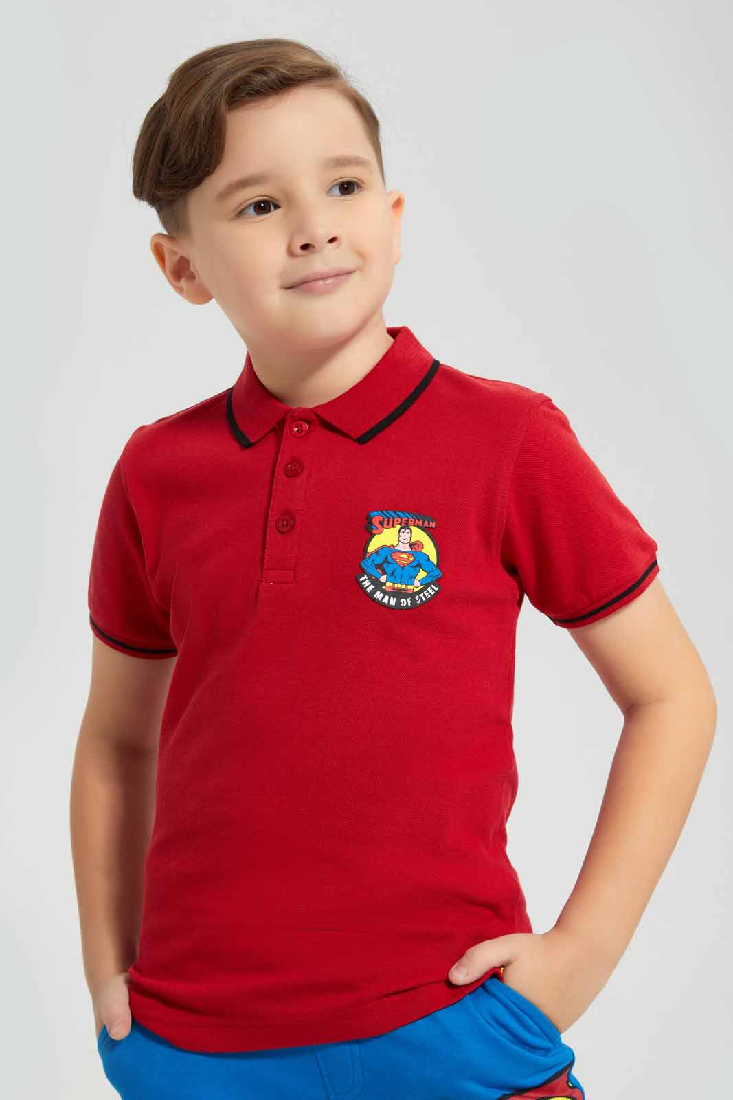 Redtag-Red-Superman-Polo-T-Shirt-BOY-Polo-T-Shirts,-Category:Polo-T-Shirts,-CHR,-Colour:Red,-Deals:New-In,-Filter:Boys-(2-to-8-Yrs),-New-In-BOY-APL,-Non-Sale,-Section:Boys-(0-to-14Yrs),-TBL,-W22O-Boys-2 to 8 Years