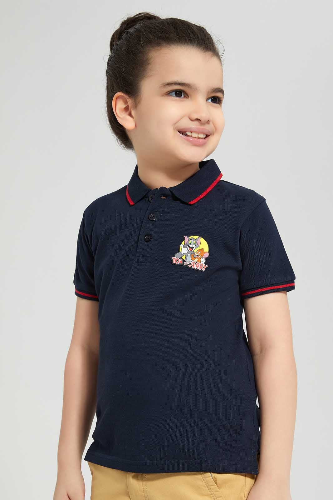 Redtag-Navy-Tom-And-Jerry-Polo-T-Shirt-BOY-Polo-T-Shirts,-Category:Polo-T-Shirts,-CHR,-Colour:Navy,-Deals:New-In,-Filter:Boys-(2-to-8-Yrs),-New-In-BOY-APL,-Non-Sale,-Section:Boys-(0-to-14Yrs),-TBL,-W22O-Boys-2 to 8 Years