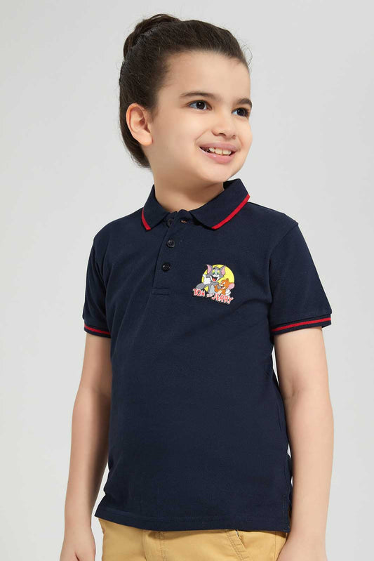Redtag-Navy-Tom-And-Jerry-Polo-T-Shirt-BOY-Polo-T-Shirts,-Category:Polo-T-Shirts,-CHR,-Colour:Navy,-Deals:New-In,-Filter:Boys-(2-to-8-Yrs),-New-In-BOY-APL,-Non-Sale,-Section:Boys-(0-to-14Yrs),-TBL,-W22O-Boys-2 to 8 Years