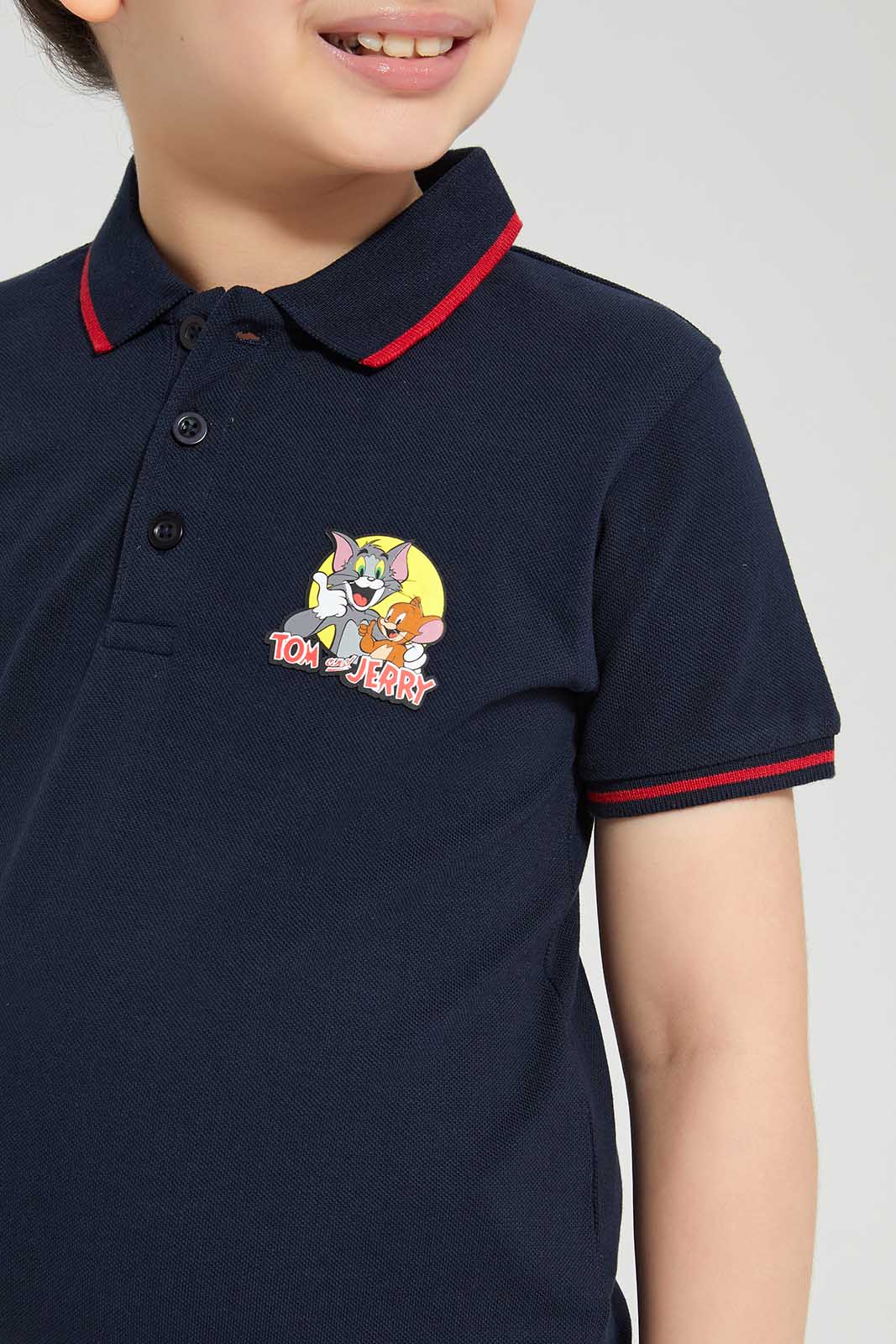 Redtag-Navy-Tom-And-Jerry-Polo-T-Shirt-BOY-Polo-T-Shirts,-Category:Polo-T-Shirts,-CHR,-Colour:Navy,-Deals:New-In,-Filter:Boys-(2-to-8-Yrs),-New-In-BOY-APL,-Non-Sale,-Section:Boys-(0-to-14Yrs),-TBL,-W22O-Boys-2 to 8 Years