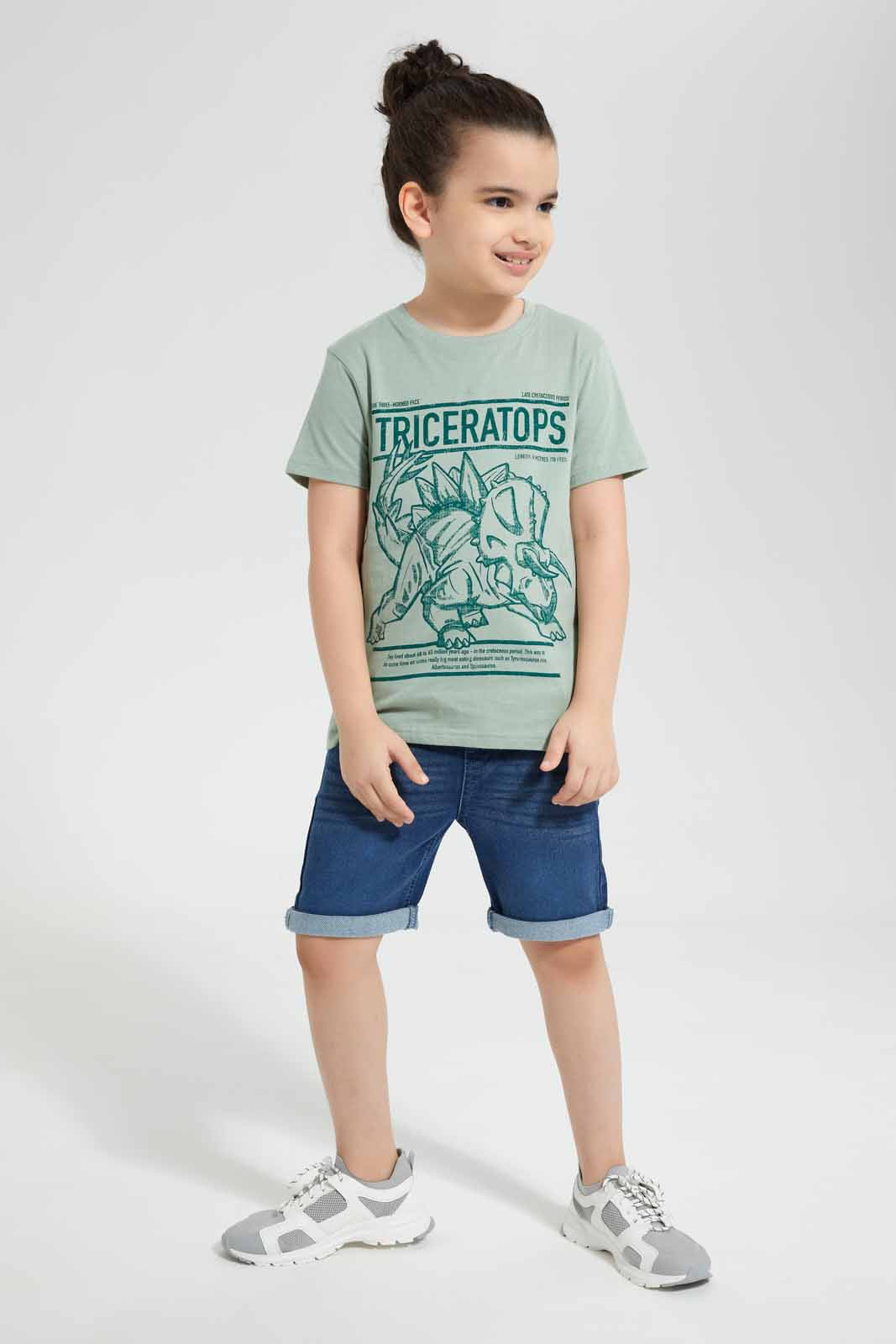Redtag-Blue-Dino-Chest-Print-SS-T-Shirt-BOY-T-Shirts,-Category:T-Shirts,-Colour:Green,-Deals:New-In,-Filter:Boys-(2-to-8-Yrs),-New-In-BOY-APL,-Non-Sale,-Section:Boys-(0-to-14Yrs),-TBL,-W22O-Boys-2 to 8 Years