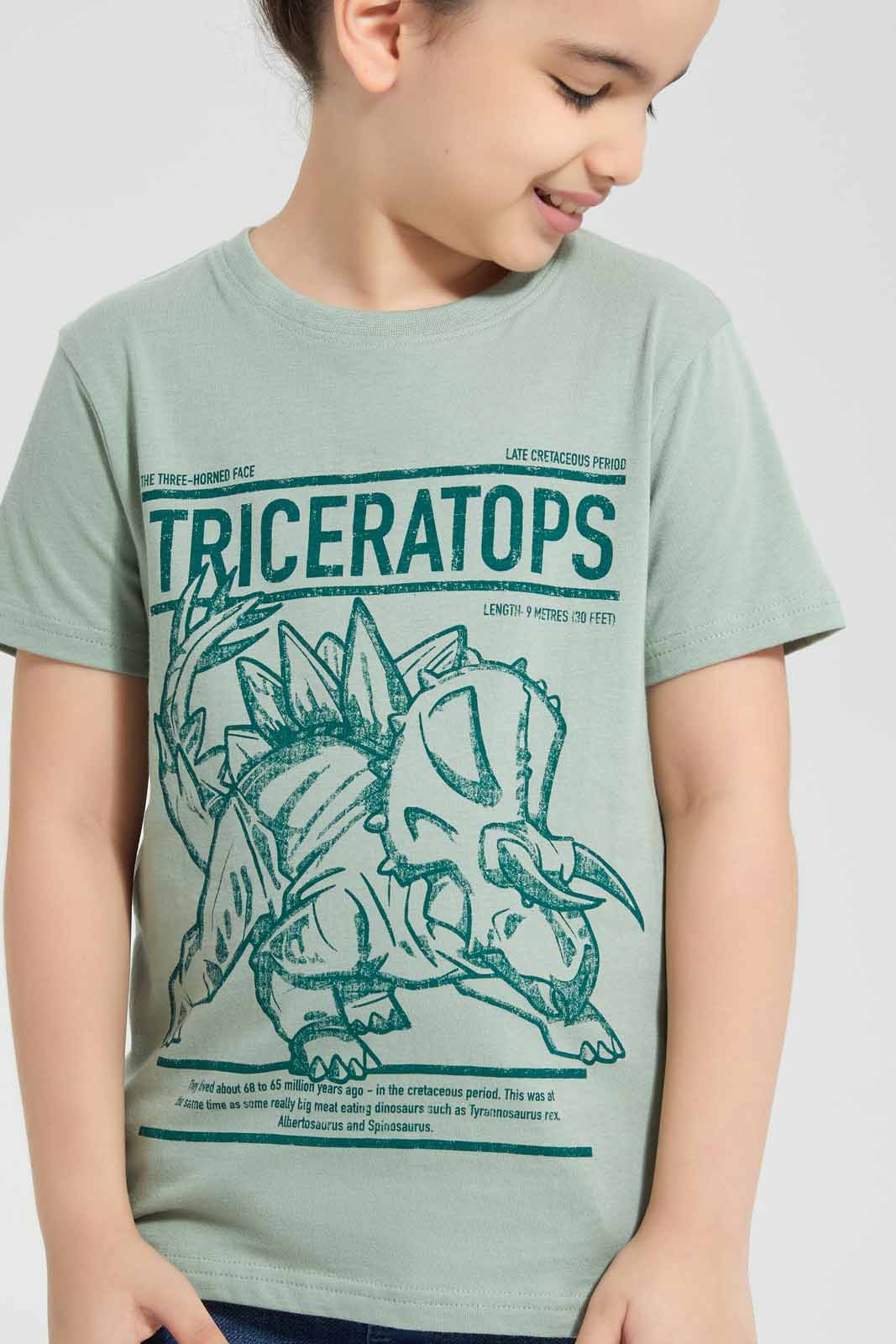 Redtag-Blue-Dino-Chest-Print-SS-T-Shirt-BOY-T-Shirts,-Category:T-Shirts,-Colour:Green,-Deals:New-In,-Filter:Boys-(2-to-8-Yrs),-New-In-BOY-APL,-Non-Sale,-Section:Boys-(0-to-14Yrs),-TBL,-W22O-Boys-2 to 8 Years