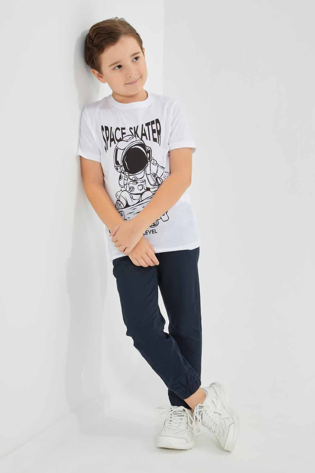 Redtag-White-Skater-Chest-Print-SS-T-Shirt-BOY-T-Shirts,-Category:T-Shirts,-Colour:White,-Deals:New-In,-Filter:Boys-(2-to-8-Yrs),-New-In-BOY-APL,-Non-Sale,-Section:Boys-(0-to-14Yrs),-TBL,-W22O-Boys-2 to 8 Years