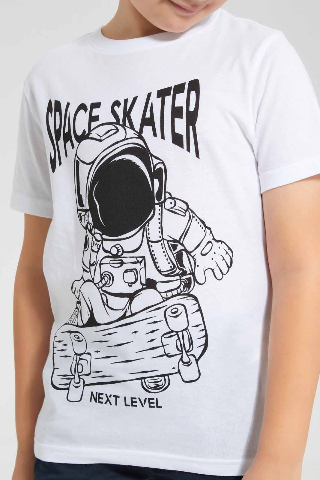 Redtag-White-Skater-Chest-Print-SS-T-Shirt-BOY-T-Shirts,-Category:T-Shirts,-Colour:White,-Deals:New-In,-Filter:Boys-(2-to-8-Yrs),-New-In-BOY-APL,-Non-Sale,-Section:Boys-(0-to-14Yrs),-TBL,-W22O-Boys-2 to 8 Years