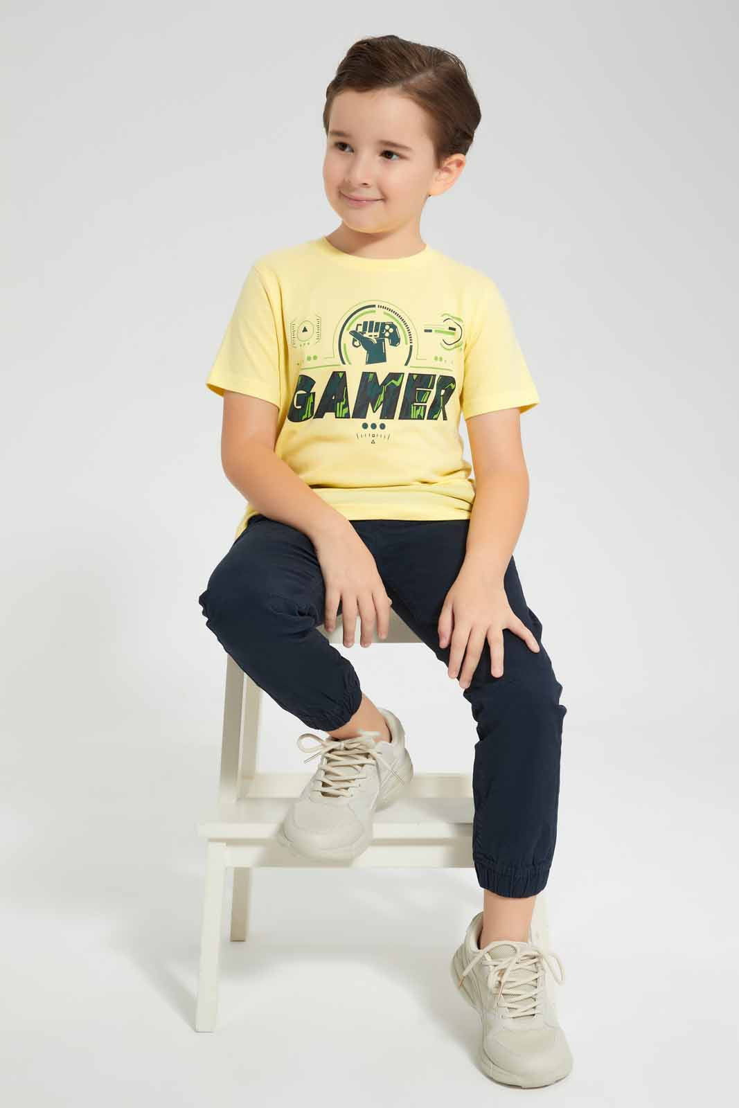 Redtag-Yellow-Gamer-Chest-Print-SS-T-Shirt-BOY-T-Shirts,-Category:T-Shirts,-Colour:Yellow,-Deals:New-In,-Filter:Boys-(2-to-8-Yrs),-New-In-BOY-APL,-Non-Sale,-Section:Boys-(0-to-14Yrs),-TBL,-W22O-Boys-2 to 8 Years