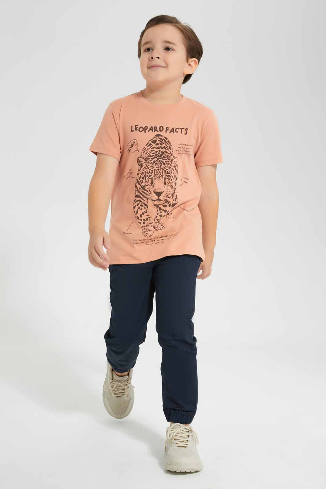 Redtag-Brown-Leopard-Chest-Print-SS-T-Shirt-BOY-T-Shirts,-Category:T-Shirts,-Colour:Brown,-Deals:New-In,-Filter:Boys-(2-to-8-Yrs),-New-In-BOY-APL,-Non-Sale,-Section:Boys-(0-to-14Yrs),-TBL,-W22O-Boys-2 to 8 Years