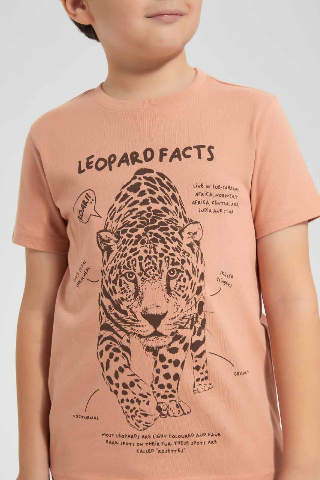 Redtag-Brown-Leopard-Chest-Print-SS-T-Shirt-BOY-T-Shirts,-Category:T-Shirts,-Colour:Brown,-Deals:New-In,-Filter:Boys-(2-to-8-Yrs),-New-In-BOY-APL,-Non-Sale,-Section:Boys-(0-to-14Yrs),-TBL,-W22O-Boys-2 to 8 Years