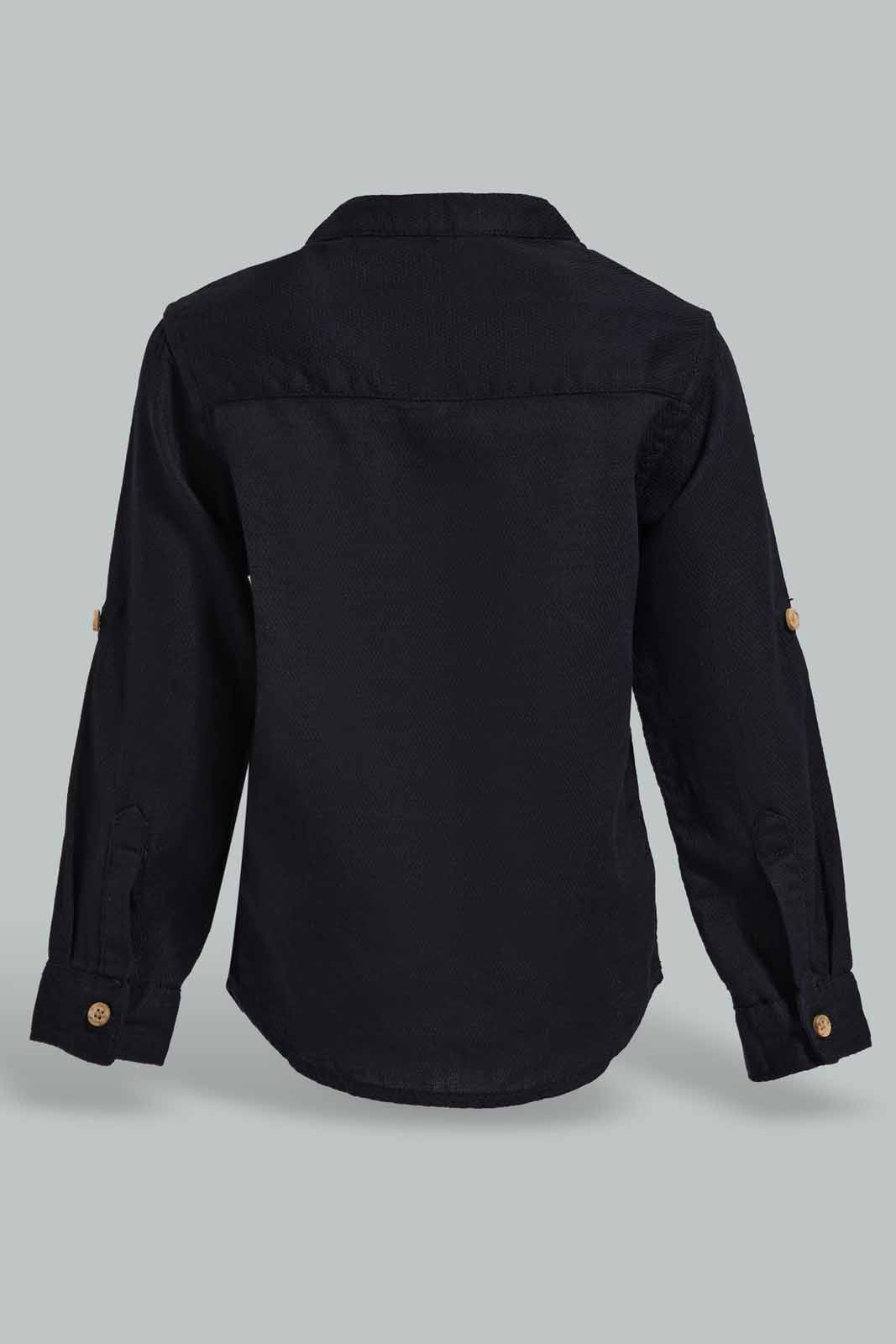 Redtag-Black-Dobby-Mandain-Ls-Shirts-Category:Shirts,-Colour:Black,-Deals:New-In,-EID,-Filter:Infant-Boys-(3-to-24-Mths),-INB-Shirts,-New-In-INB-APL,-Non-Sale,-Section:Boys-(0-to-14Yrs),-W22O-Infant-Boys-3 to 24 Months