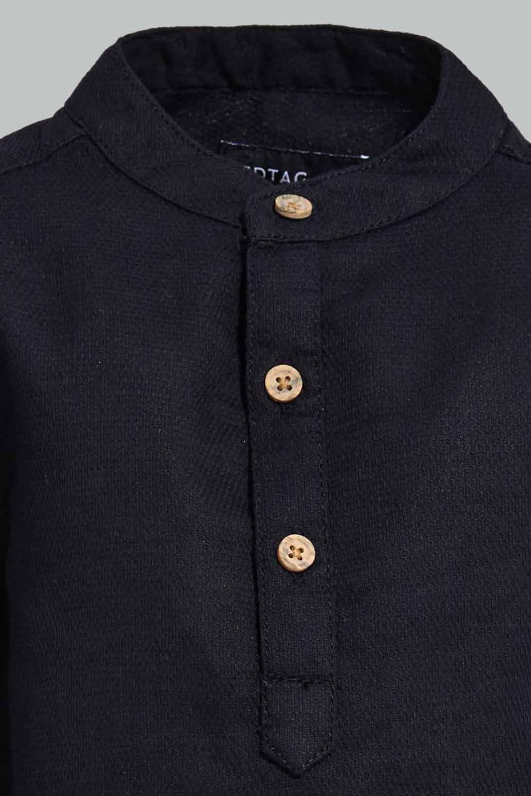 Redtag-Black-Dobby-Mandain-Ls-Shirts-Category:Shirts,-Colour:Black,-Deals:New-In,-EID,-Filter:Infant-Boys-(3-to-24-Mths),-INB-Shirts,-New-In-INB-APL,-Non-Sale,-Section:Boys-(0-to-14Yrs),-W22O-Infant-Boys-3 to 24 Months