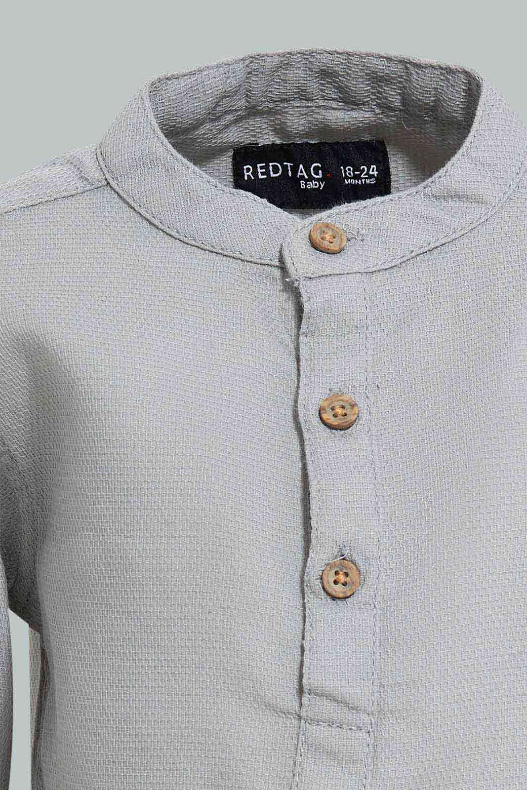Redtag-Mid-Grey-Dobby-Mandain-Ls-Shirts-Category:Shirts,-Colour:Grey,-Deals:New-In,-EID,-Filter:Infant-Boys-(3-to-24-Mths),-INB-Shirts,-New-In-INB-APL,-Non-Sale,-Section:Boys-(0-to-14Yrs),-W22O-Infant-Boys-3 to 24 Months