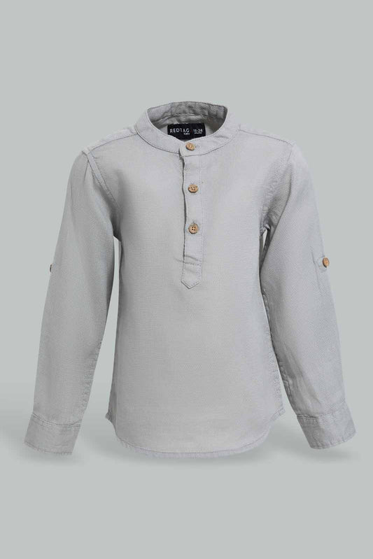 Redtag-Mid-Grey-Dobby-Mandain-Ls-Shirts-Category:Shirts,-Colour:Grey,-Deals:New-In,-EID,-Filter:Infant-Boys-(3-to-24-Mths),-INB-Shirts,-New-In-INB-APL,-Non-Sale,-Section:Boys-(0-to-14Yrs),-W22O-Infant-Boys-3 to 24 Months
