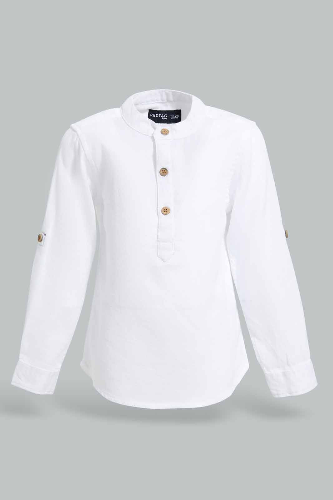Redtag-White-Dobby-Mandain-Ls-Shirts-Category:Shirts,-Colour:White,-Deals:New-In,-EID,-Filter:Infant-Boys-(3-to-24-Mths),-INB-Shirts,-New-In-INB-APL,-Non-Sale,-Section:Boys-(0-to-14Yrs),-W22O-Infant-Boys-3 to 24 Months