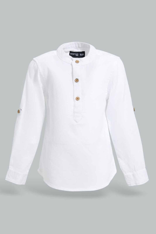 Redtag-White-Dobby-Mandain-Ls-Shirts-Category:Shirts,-Colour:White,-Deals:New-In,-EID,-Filter:Infant-Boys-(3-to-24-Mths),-INB-Shirts,-New-In-INB-APL,-Non-Sale,-Section:Boys-(0-to-14Yrs),-W22O-Infant-Boys-3 to 24 Months