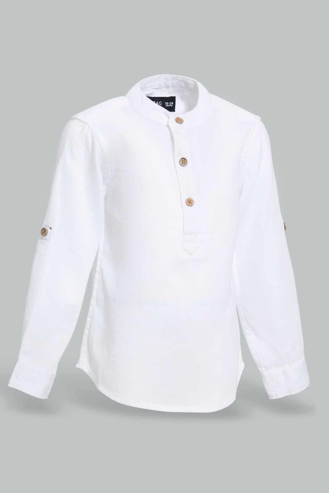 Redtag-White-Dobby-Mandain-Ls-Shirts-Category:Shirts,-Colour:White,-Deals:New-In,-EID,-Filter:Infant-Boys-(3-to-24-Mths),-INB-Shirts,-New-In-INB-APL,-Non-Sale,-Section:Boys-(0-to-14Yrs),-W22O-Infant-Boys-3 to 24 Months