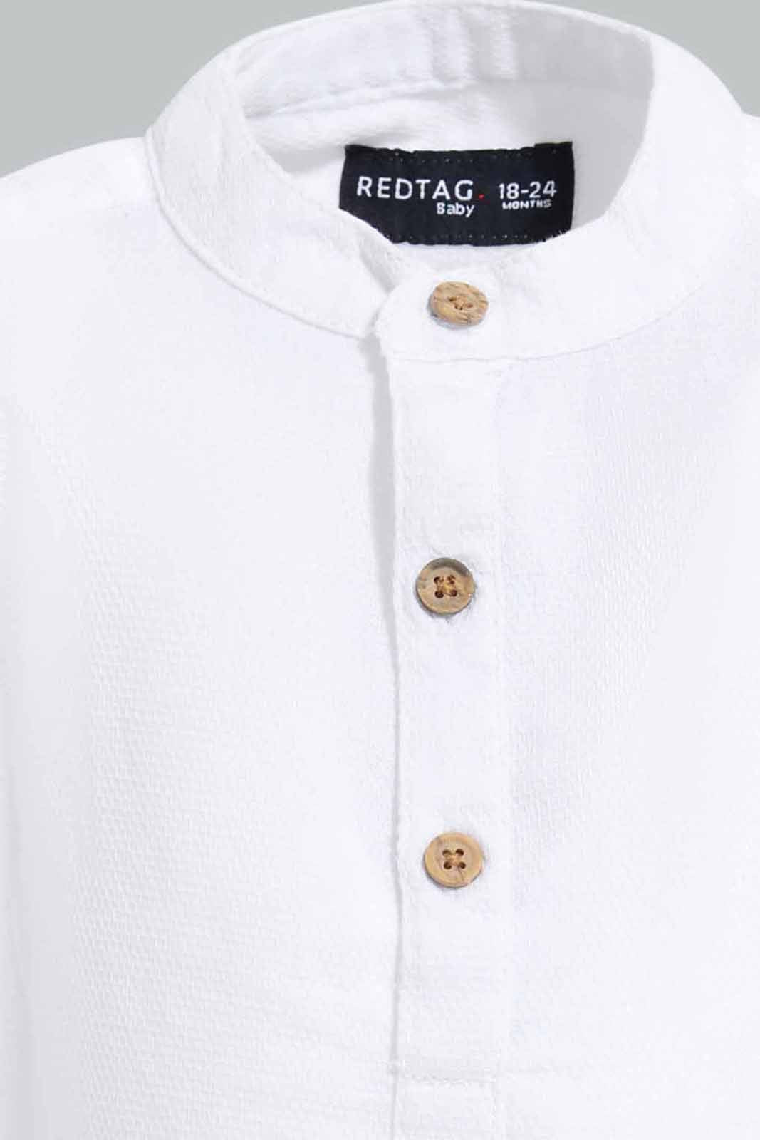 Redtag-White-Dobby-Mandain-Ls-Shirts-Category:Shirts,-Colour:White,-Deals:New-In,-EID,-Filter:Infant-Boys-(3-to-24-Mths),-INB-Shirts,-New-In-INB-APL,-Non-Sale,-Section:Boys-(0-to-14Yrs),-W22O-Infant-Boys-3 to 24 Months