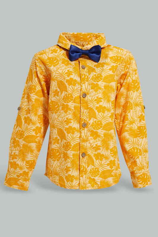 Redtag-Yellow-Printed-Poplin-Manarin-Ls-Shirts-Category:Shirts,-Colour:Yellow,-Deals:New-In,-EID,-Filter:Infant-Boys-(3-to-24-Mths),-INB-Shirts,-New-In-INB-APL,-Non-Sale,-Section:Boys-(0-to-14Yrs),-W22O-Infant-Boys-3 to 24 Months