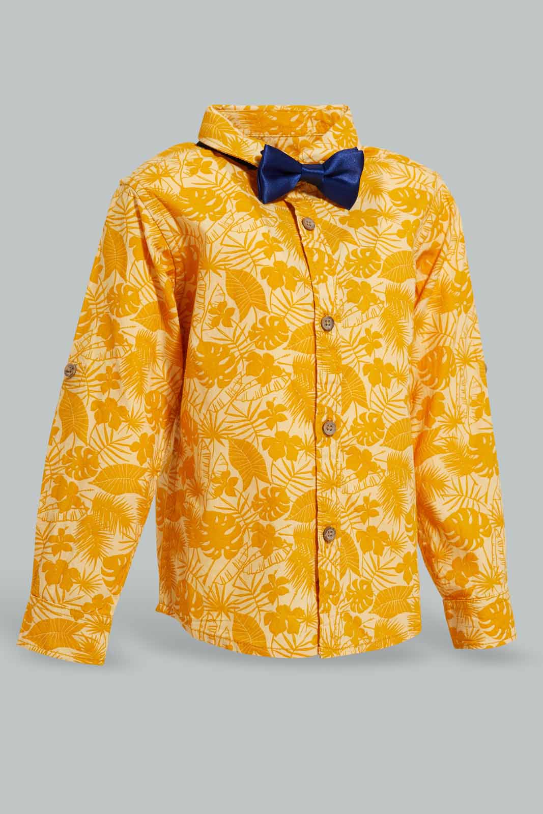 Redtag-Yellow-Printed-Poplin-Manarin-Ls-Shirts-Category:Shirts,-Colour:Yellow,-Deals:New-In,-EID,-Filter:Infant-Boys-(3-to-24-Mths),-INB-Shirts,-New-In-INB-APL,-Non-Sale,-Section:Boys-(0-to-14Yrs),-W22O-Infant-Boys-3 to 24 Months