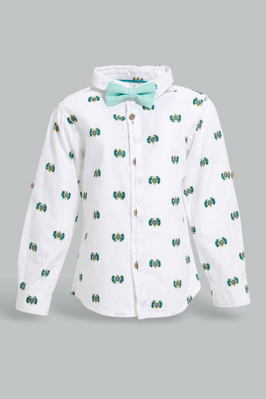 Redtag-White-Printed-Poplin-Ls-Shirts-With-Bow-Category:Shirts,-Colour:White,-Deals:New-In,-EID,-Filter:Infant-Boys-(3-to-24-Mths),-INB-Shirts,-New-In-INB-APL,-Non-Sale,-Section:Boys-(0-to-14Yrs),-W22O-Infant-Boys-3 to 24 Months