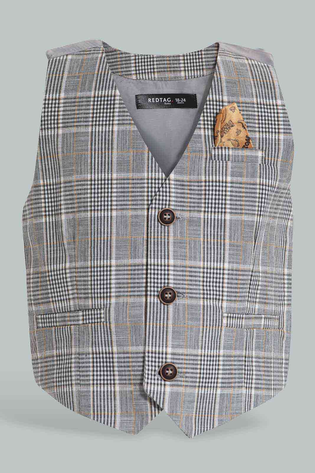 Redtag-Grey-Checks-Vestcoat-W/-Sku-Blue-L/S-Shirt-Category:Sets,-Colour:Grey,-Deals:New-In,-EID,-Filter:Infant-Boys-(3-to-24-Mths),-INB-Sets,-New-In-INB-APL,-Non-Sale,-Section:Boys-(0-to-14Yrs),-W22O-Infant-Boys-3 to 24 Months