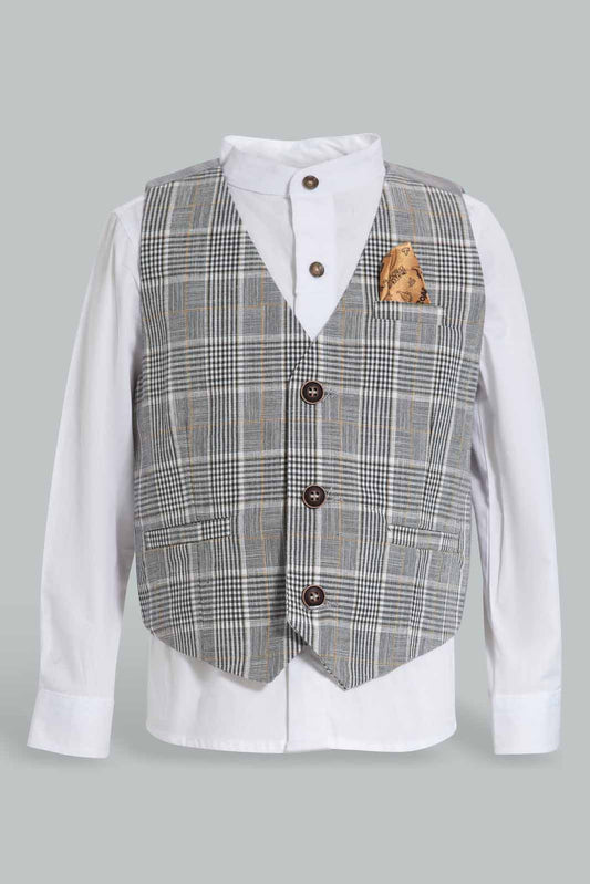 Redtag-Grey-Checks-Vestcoat-W/-Sku-Blue-L/S-Shirt-Category:Sets,-Colour:Grey,-Deals:New-In,-EID,-Filter:Infant-Boys-(3-to-24-Mths),-INB-Sets,-New-In-INB-APL,-Non-Sale,-Section:Boys-(0-to-14Yrs),-W22O-Infant-Boys-3 to 24 Months