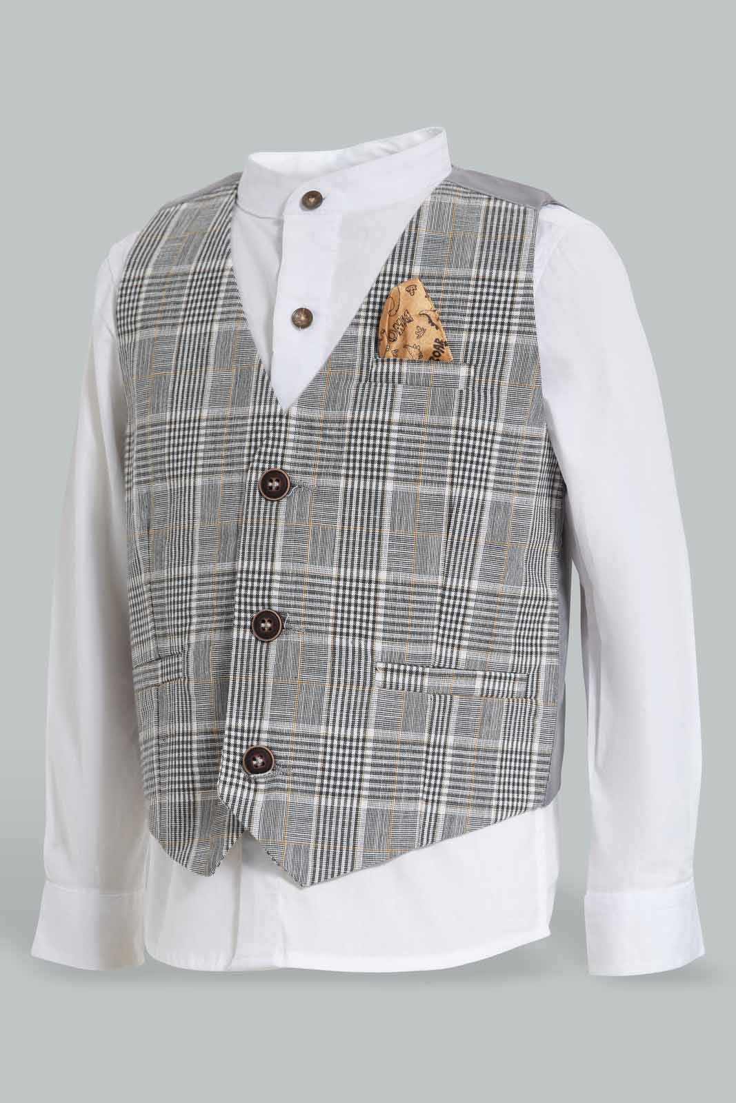 Redtag-Grey-Checks-Vestcoat-W/-Sku-Blue-L/S-Shirt-Category:Sets,-Colour:Grey,-Deals:New-In,-EID,-Filter:Infant-Boys-(3-to-24-Mths),-INB-Sets,-New-In-INB-APL,-Non-Sale,-Section:Boys-(0-to-14Yrs),-W22O-Infant-Boys-3 to 24 Months