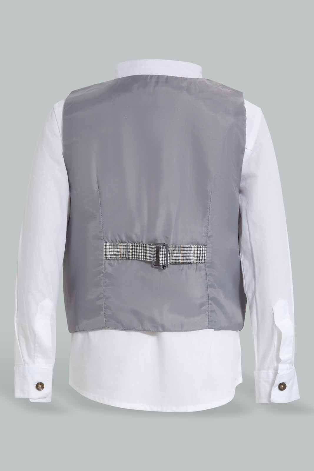 Redtag-Grey-Checks-Vestcoat-W/-Sku-Blue-L/S-Shirt-Category:Sets,-Colour:Grey,-Deals:New-In,-EID,-Filter:Infant-Boys-(3-to-24-Mths),-INB-Sets,-New-In-INB-APL,-Non-Sale,-Section:Boys-(0-to-14Yrs),-W22O-Infant-Boys-3 to 24 Months