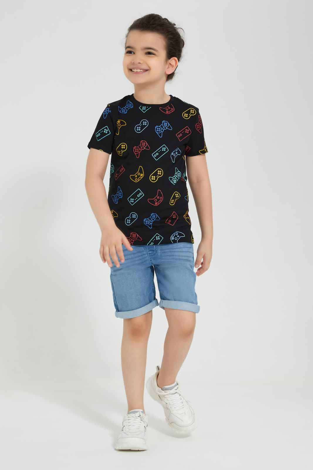 Redtag-Black-Gaming-Printed-SS-T-Shirt-BOY-T-Shirts,-Category:T-Shirts,-Colour:Black,-Deals:New-In,-Filter:Boys-(2-to-8-Yrs),-New-In-BOY-APL,-Non-Sale,-Section:Boys-(0-to-14Yrs),-TBL,-W22O-Boys-2 to 8 Years