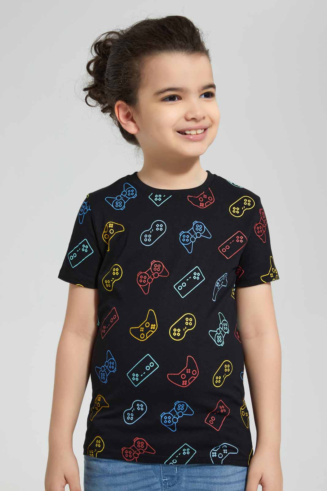 Redtag-Black-Gaming-Printed-SS-T-Shirt-BOY-T-Shirts,-Category:T-Shirts,-Colour:Black,-Deals:New-In,-Filter:Boys-(2-to-8-Yrs),-New-In-BOY-APL,-Non-Sale,-Section:Boys-(0-to-14Yrs),-TBL,-W22O-Boys-2 to 8 Years