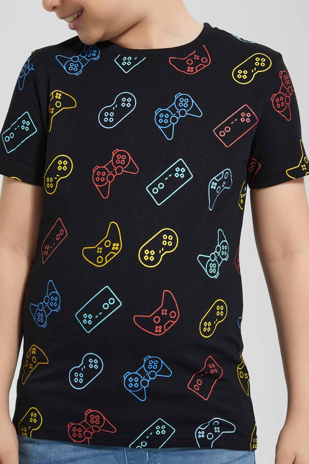 Redtag-Black-Gaming-Printed-SS-T-Shirt-BOY-T-Shirts,-Category:T-Shirts,-Colour:Black,-Deals:New-In,-Filter:Boys-(2-to-8-Yrs),-New-In-BOY-APL,-Non-Sale,-Section:Boys-(0-to-14Yrs),-TBL,-W22O-Boys-2 to 8 Years