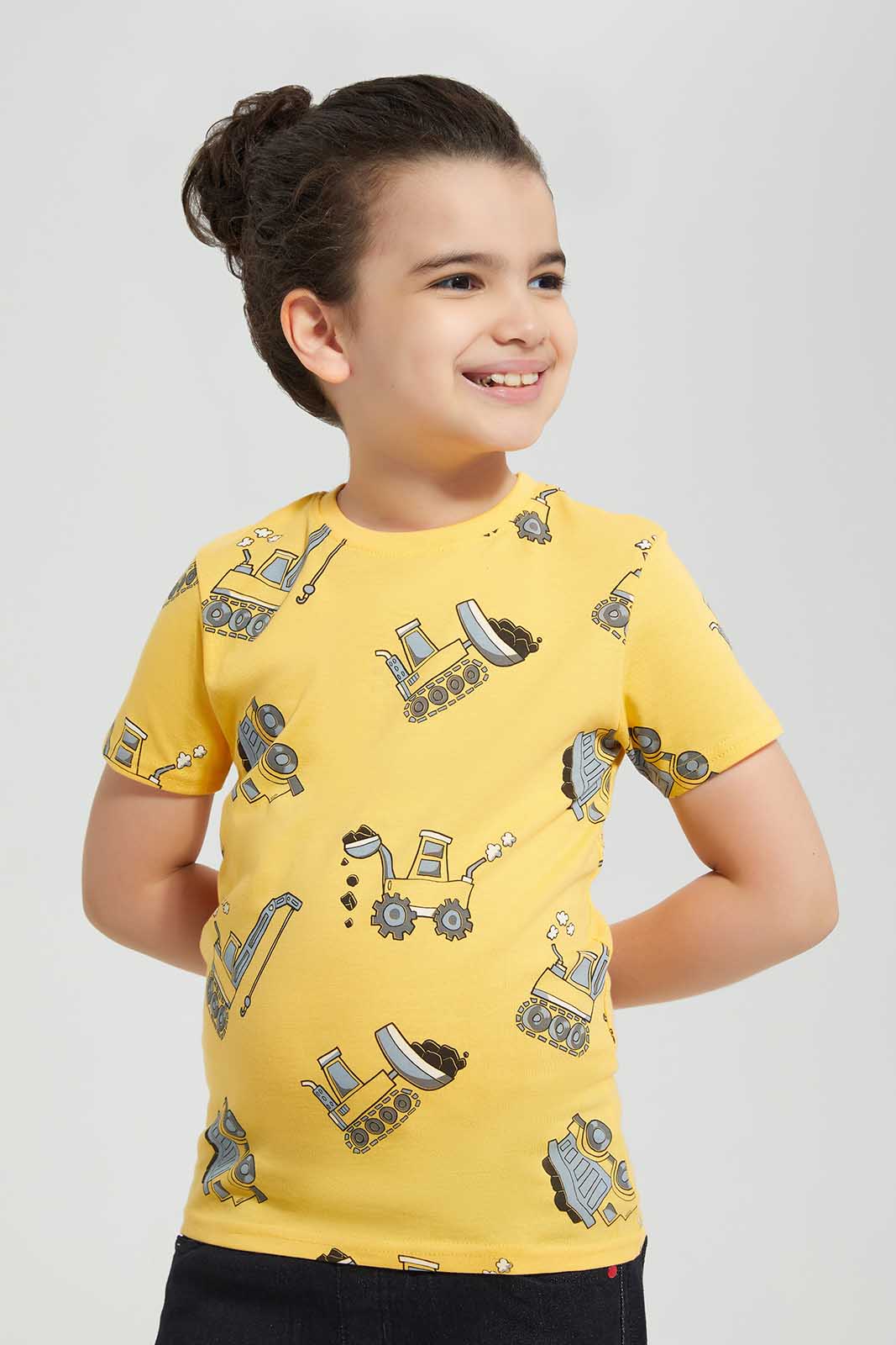 Redtag-Yellow-Digger-Printed-SS-T-Shirt-BOY-T-Shirts,-Category:T-Shirts,-Colour:Yellow,-Deals:New-In,-Filter:Boys-(2-to-8-Yrs),-New-In-BOY-APL,-Non-Sale,-Section:Boys-(0-to-14Yrs),-TBL,-W22O-Boys-2 to 8 Years