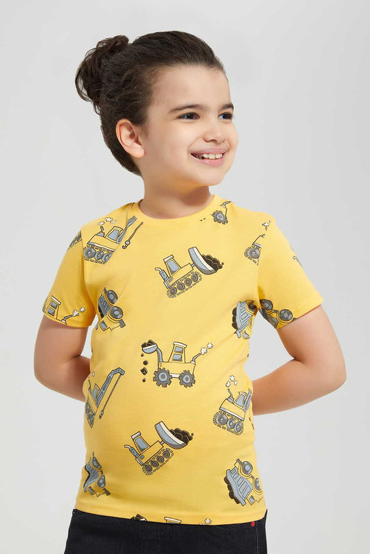 Redtag-Yellow-Digger-Printed-SS-T-Shirt-BOY-T-Shirts,-Category:T-Shirts,-Colour:Yellow,-Deals:New-In,-Filter:Boys-(2-to-8-Yrs),-New-In-BOY-APL,-Non-Sale,-Section:Boys-(0-to-14Yrs),-TBL,-W22O-Boys-2 to 8 Years