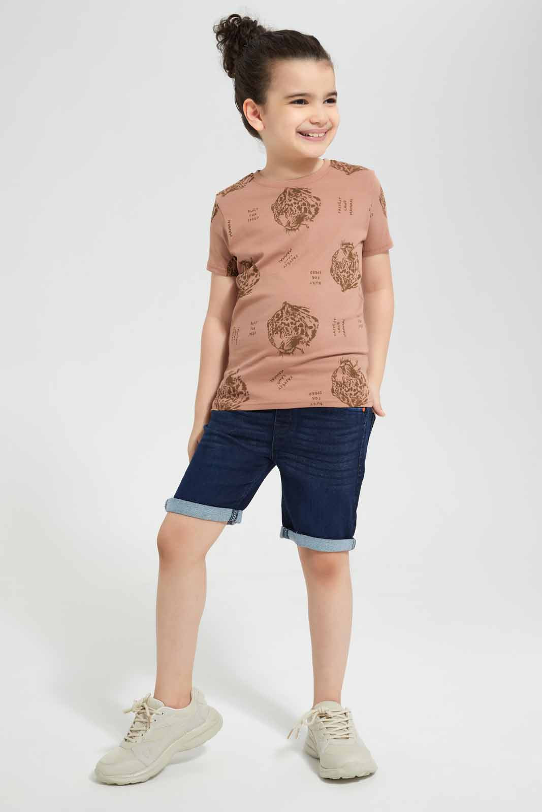Redtag-Brown-Tiger-Printed-SS-T-Shirt-BOY-T-Shirts,-Category:T-Shirts,-Colour:Brown,-Deals:New-In,-Filter:Boys-(2-to-8-Yrs),-New-In-BOY-APL,-Non-Sale,-Section:Boys-(0-to-14Yrs),-TBL,-W22O-Boys-2 to 8 Years
