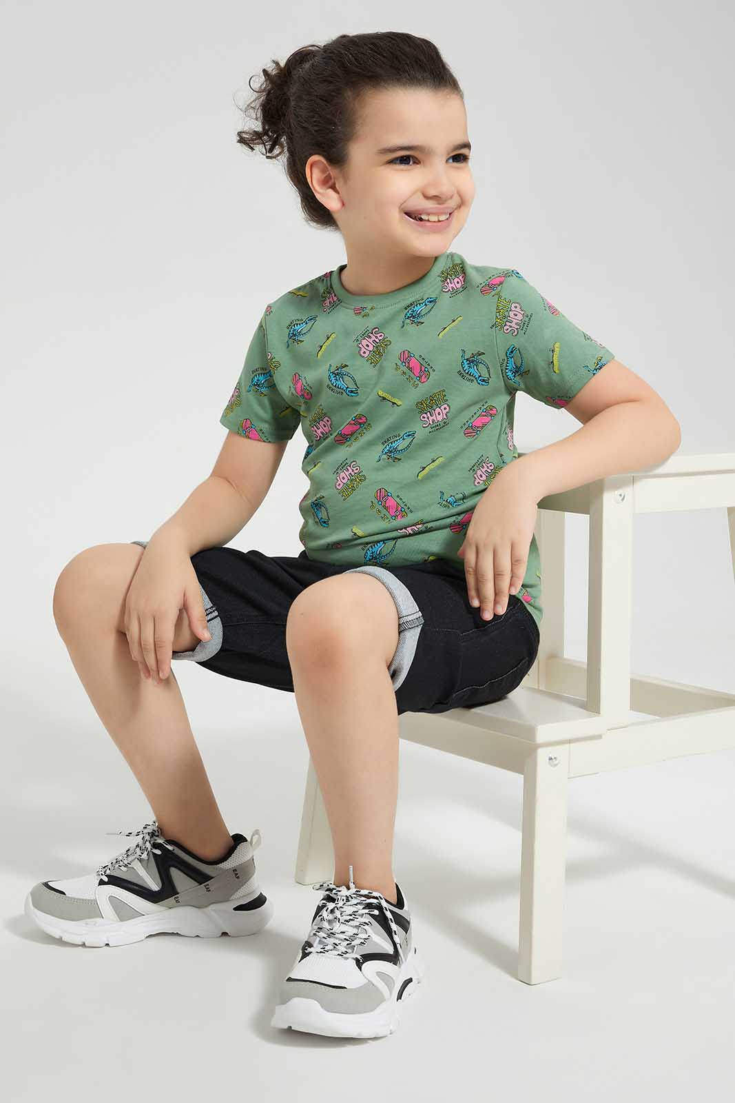 Redtag-Green-Skater-Printed-SS-T-Shirt-BOY-T-Shirts,-Category:T-Shirts,-Colour:Green,-Deals:New-In,-Filter:Boys-(2-to-8-Yrs),-New-In-BOY-APL,-Non-Sale,-Section:Boys-(0-to-14Yrs),-TBL,-W22O-Boys-2 to 8 Years