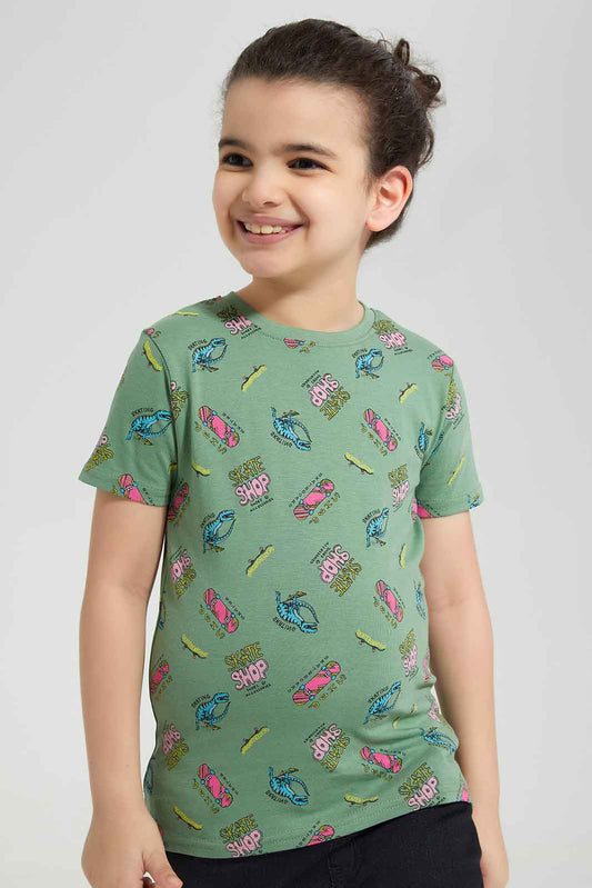 Redtag-Green-Skater-Printed-SS-T-Shirt-BOY-T-Shirts,-Category:T-Shirts,-Colour:Green,-Deals:New-In,-Filter:Boys-(2-to-8-Yrs),-New-In-BOY-APL,-Non-Sale,-Section:Boys-(0-to-14Yrs),-TBL,-W22O-Boys-2 to 8 Years