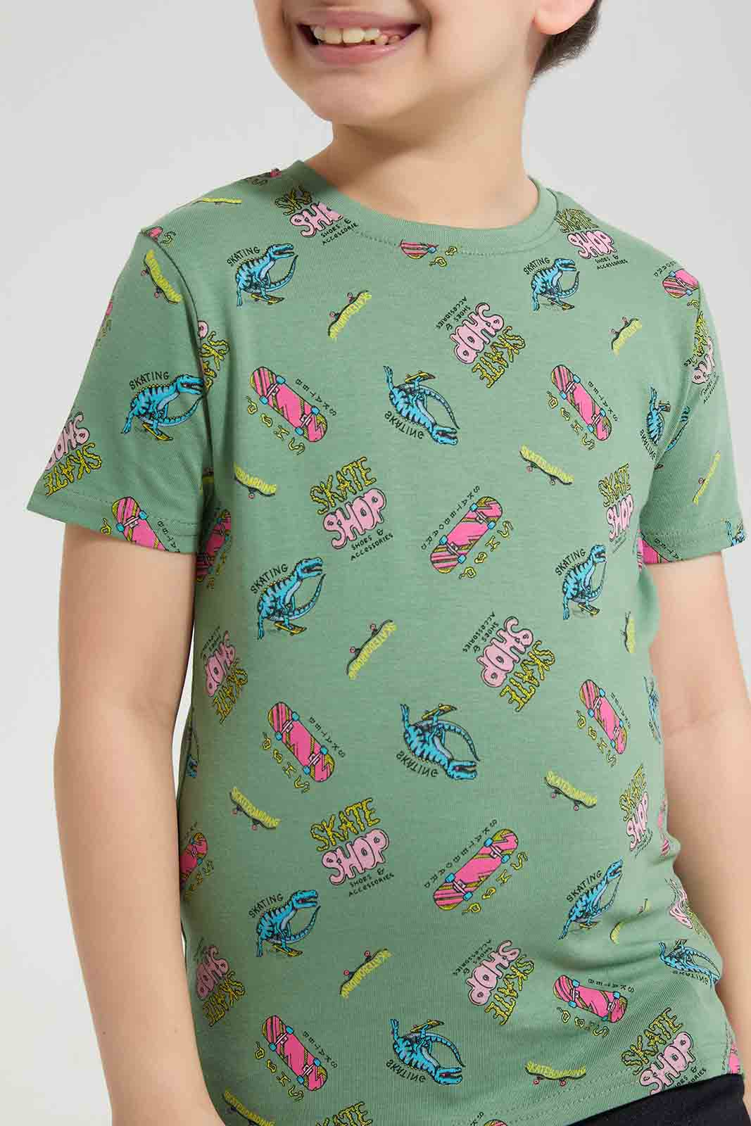 Redtag-Green-Skater-Printed-SS-T-Shirt-BOY-T-Shirts,-Category:T-Shirts,-Colour:Green,-Deals:New-In,-Filter:Boys-(2-to-8-Yrs),-New-In-BOY-APL,-Non-Sale,-Section:Boys-(0-to-14Yrs),-TBL,-W22O-Boys-2 to 8 Years