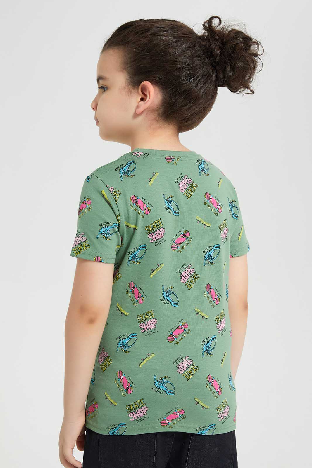 Redtag-Green-Skater-Printed-SS-T-Shirt-BOY-T-Shirts,-Category:T-Shirts,-Colour:Green,-Deals:New-In,-Filter:Boys-(2-to-8-Yrs),-New-In-BOY-APL,-Non-Sale,-Section:Boys-(0-to-14Yrs),-TBL,-W22O-Boys-2 to 8 Years
