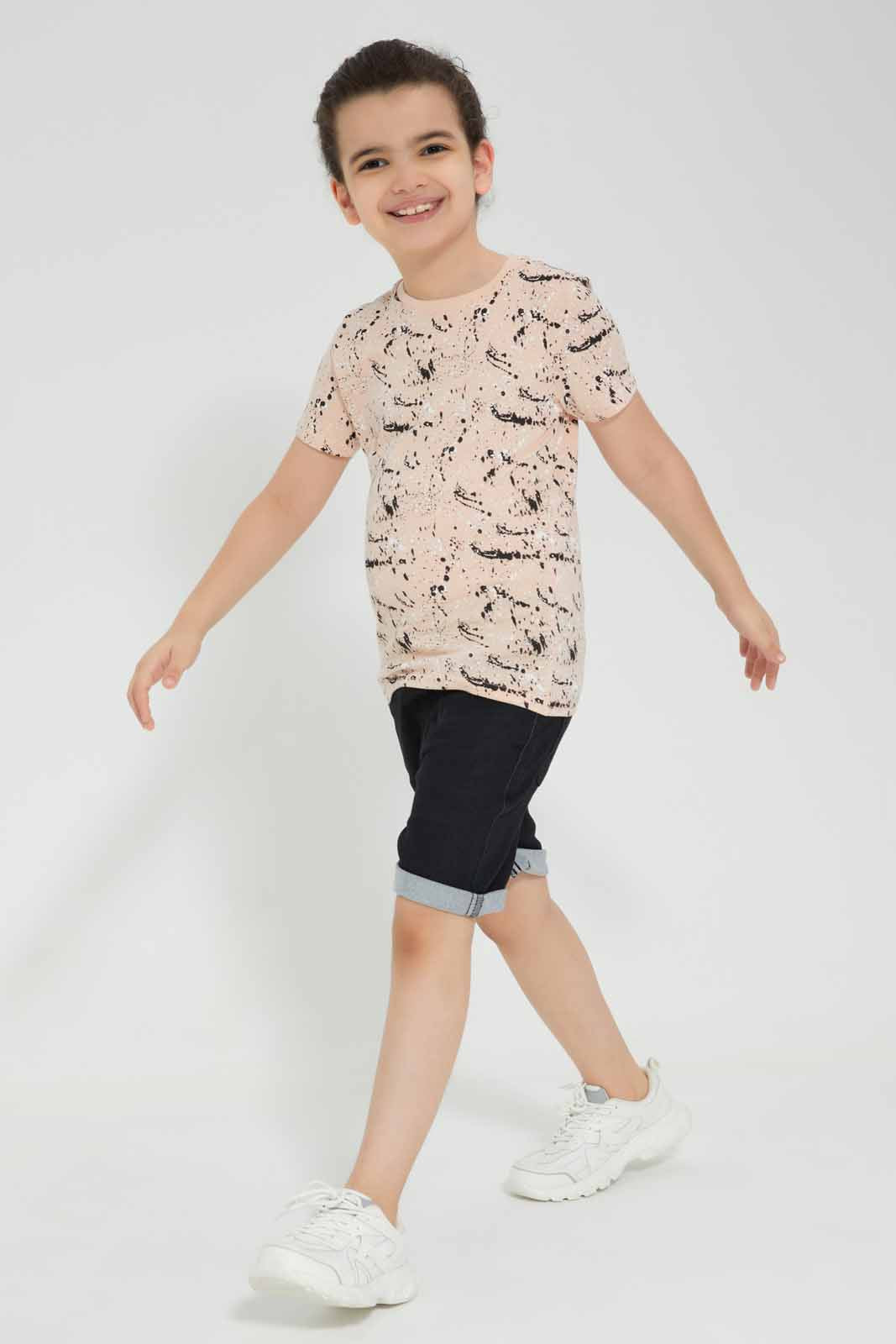 Redtag-Pink-Splat-Printed-SS-T-Shirt-BOY-T-Shirts,-Category:T-Shirts,-Colour:Apricot,-Deals:New-In,-Filter:Boys-(2-to-8-Yrs),-New-In-BOY-APL,-Non-Sale,-Section:Boys-(0-to-14Yrs),-TBL,-W22O-Boys-2 to 8 Years
