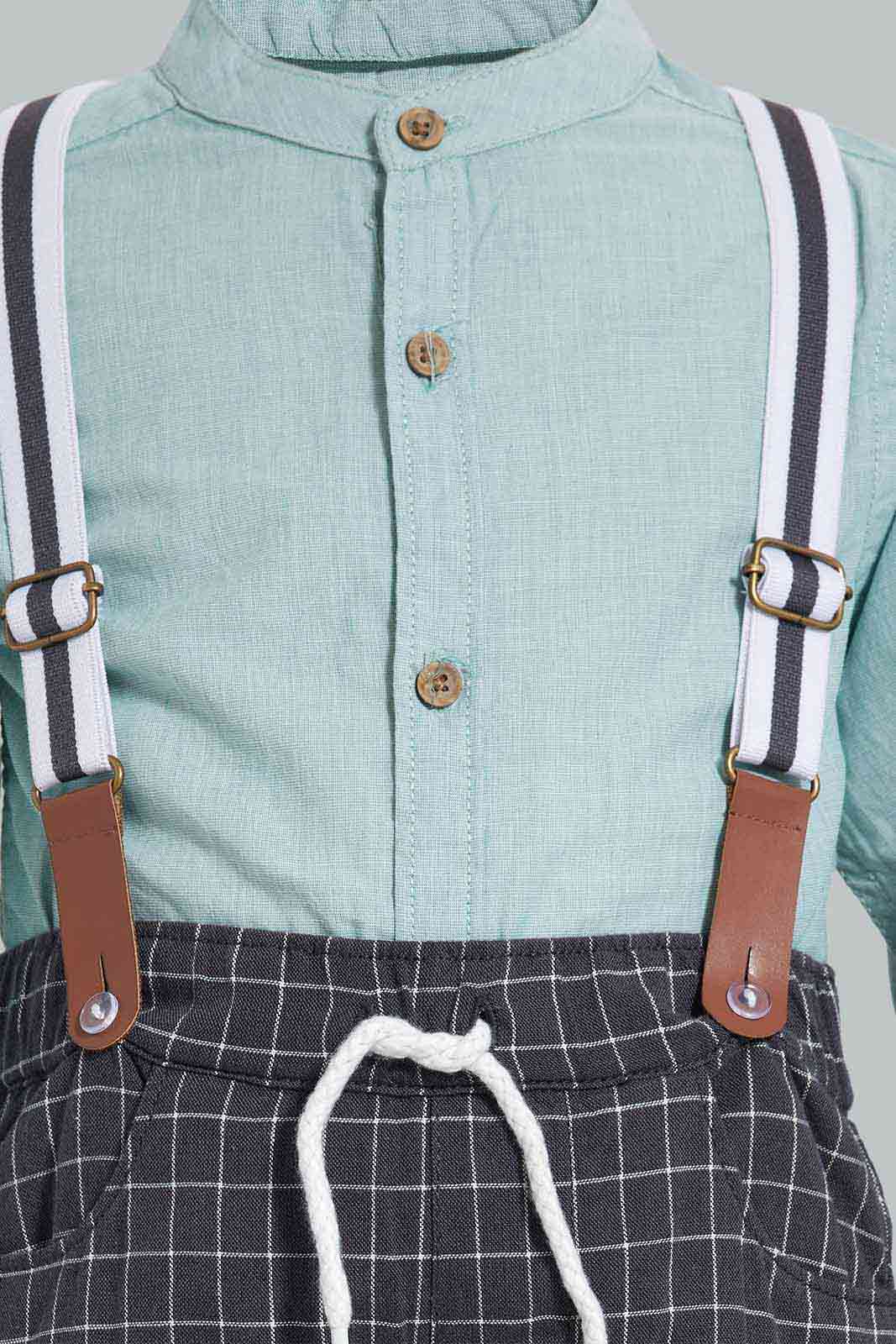 Redtag-Blue-Shirts-With-Navy-Check-Short-Set-With-Suspender-(2-Pcs-Set)-Category:Sets,-Colour:Blue,-Deals:New-In,-EID,-Filter:Infant-Boys-(3-to-24-Mths),-INB-Sets,-New-In-INB-APL,-Non-Sale,-Section:Boys-(0-to-14Yrs),-W22O-Infant-Boys-3 to 24 Months
