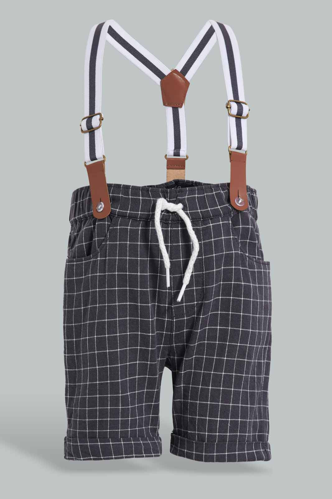 Redtag-Blue-Shirts-With-Navy-Check-Short-Set-With-Suspender-(2-Pcs-Set)-Category:Sets,-Colour:Blue,-Deals:New-In,-EID,-Filter:Infant-Boys-(3-to-24-Mths),-INB-Sets,-New-In-INB-APL,-Non-Sale,-Section:Boys-(0-to-14Yrs),-W22O-Infant-Boys-3 to 24 Months