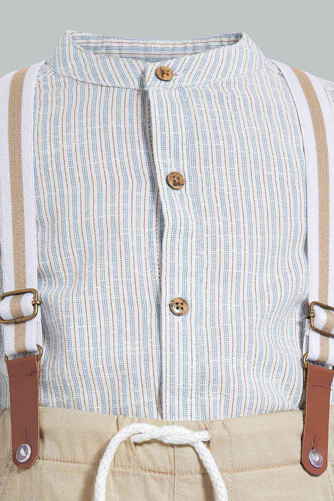Redtag-White-Mandarin-Shirts-With-Suspender-Short-Set-(2-Pcs-Set)-Category:Sets,-Colour:White,-Deals:New-In,-EID,-Filter:Infant-Boys-(3-to-24-Mths),-INB-Sets,-New-In-INB-APL,-Non-Sale,-Section:Boys-(0-to-14Yrs),-W22O-Infant-Boys-3 to 24 Months