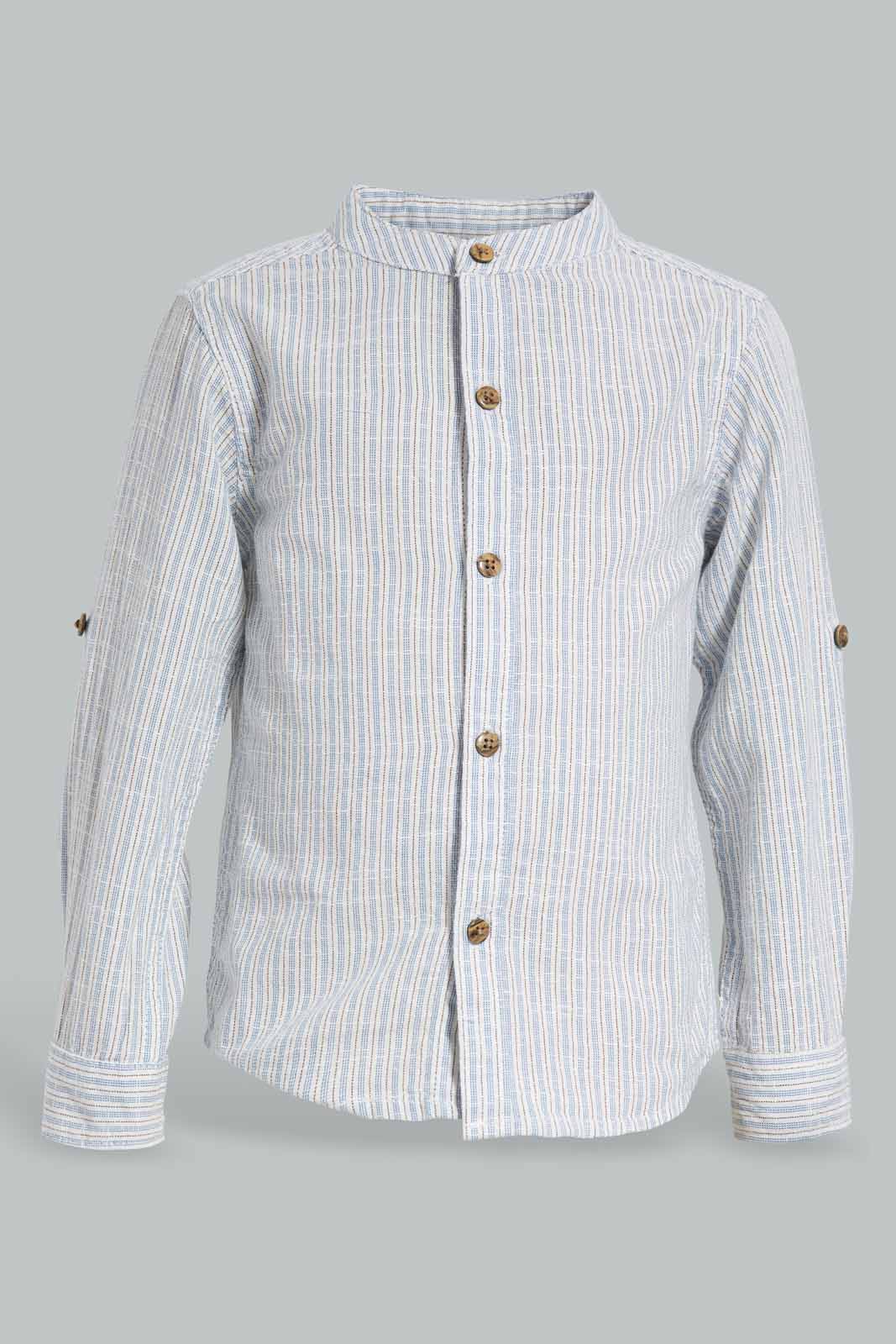 Redtag-White-Mandarin-Shirts-With-Suspender-Short-Set-(2-Pcs-Set)-Category:Sets,-Colour:White,-Deals:New-In,-EID,-Filter:Infant-Boys-(3-to-24-Mths),-INB-Sets,-New-In-INB-APL,-Non-Sale,-Section:Boys-(0-to-14Yrs),-W22O-Infant-Boys-3 to 24 Months