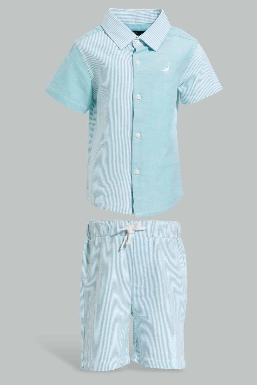 Redtag-Green-Shirts-With-Trouser-Shorts-Set-(2-Pcs-Set)-Category:Sets,-Colour:Green,-Deals:New-In,-EID,-Filter:Infant-Boys-(3-to-24-Mths),-INB-Sets,-New-In-INB-APL,-Non-Sale,-Section:Boys-(0-to-14Yrs),-W22O-Infant-Boys-3 to 24 Months