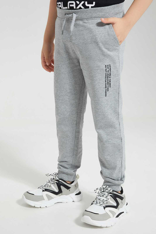 Redtag-Grey-Marl-Jogpant-With-Print-BOY-Joggers,-Category:Joggers,-Colour:Grey,-Deals:New-In,-Filter:Boys-(2-to-8-Yrs),-New-In-BOY-APL,-Non-Sale,-Section:Boys-(0-to-14Yrs),-TBL,-W22O-Boys-2 to 8 Years