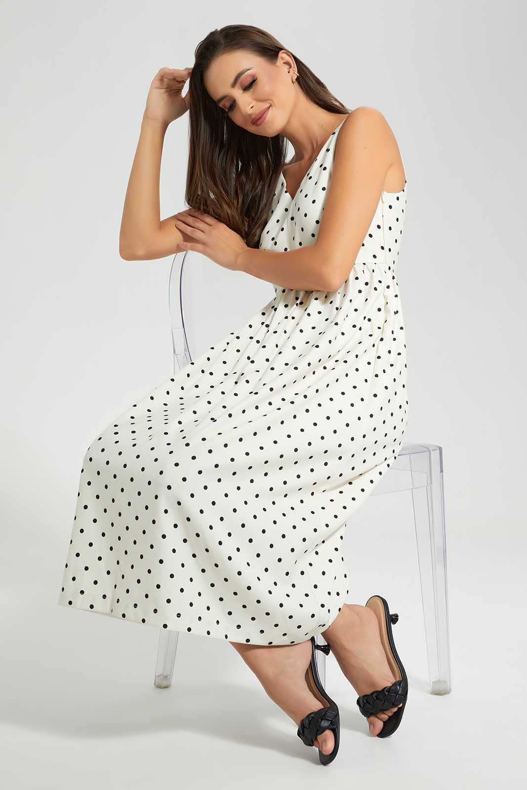 Redtag-Ivory-Polka-Dot-Dress-Category:Dresses,-Colour:Ivory,-Deals:New-In,-Filter:Women's-Clothing,-LDC,-LDC-Dresses,-New-In-LDC-APL,-Non-Sale,-Section:Women,-W22O-Women's-