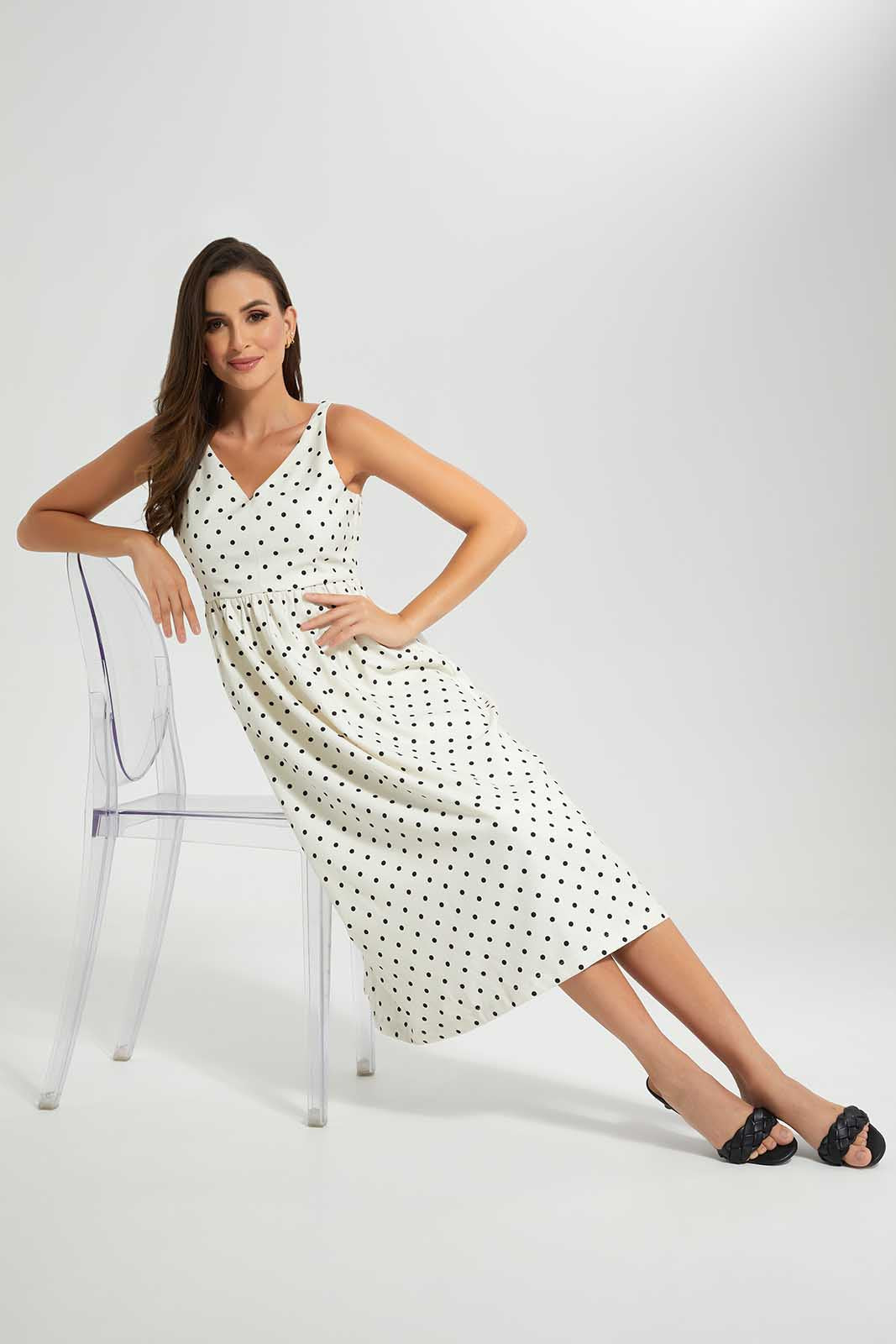 Redtag-Ivory-Polka-Dot-Dress-Category:Dresses,-Colour:Ivory,-Deals:New-In,-Filter:Women's-Clothing,-LDC,-LDC-Dresses,-New-In-LDC-APL,-Non-Sale,-Section:Women,-W22O-Women's-