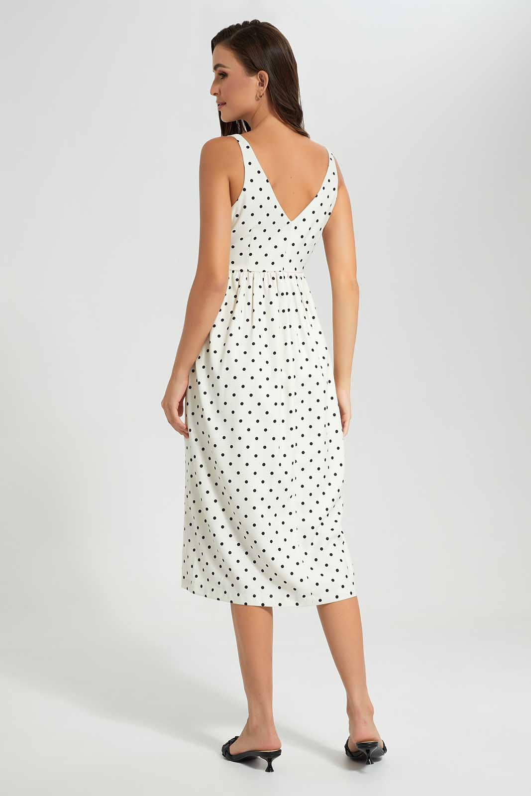 Redtag-Ivory-Polka-Dot-Dress-Category:Dresses,-Colour:Ivory,-Deals:New-In,-Filter:Women's-Clothing,-LDC,-LDC-Dresses,-New-In-LDC-APL,-Non-Sale,-Section:Women,-W22O-Women's-