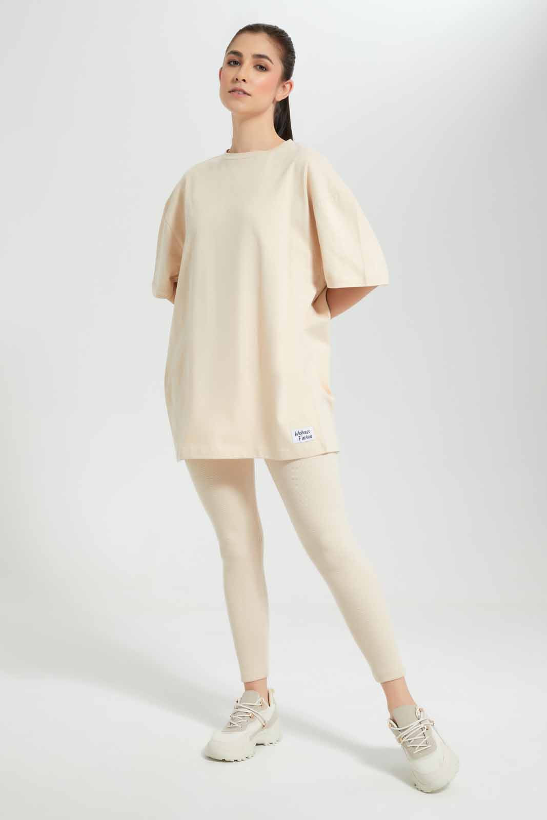 Redtag-Nude-BCI-Oversize-Printed-T-Shirt-Category:T-Shirts,-Colour:Beige,-Deals:New-In,-Filter:Women's-Clothing,-New-In-Women,-Non-Sale,-Section:Women,-W22O,-Women-T-Shirts-Women's-